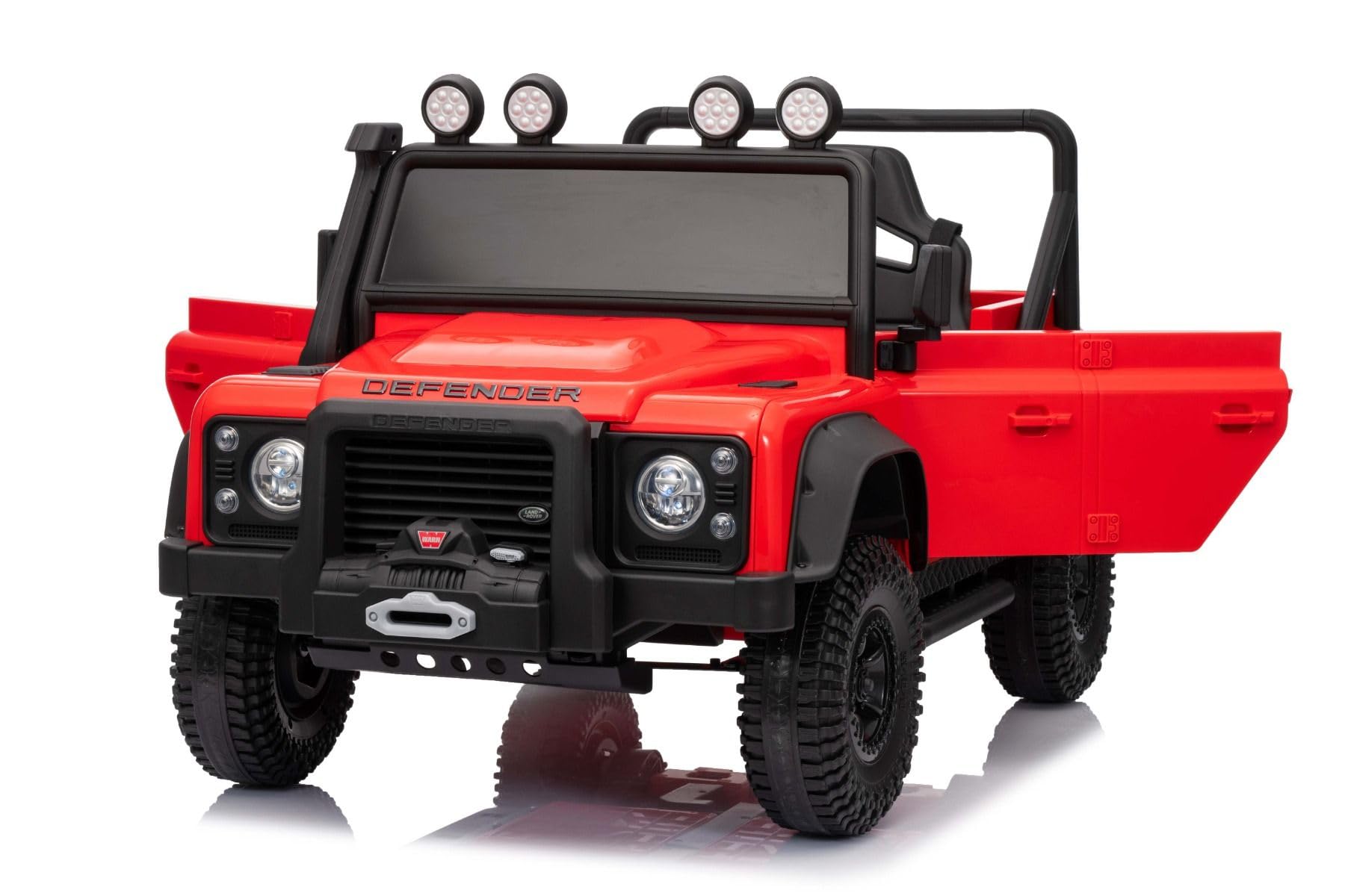 Elektryczny samochód dla dzieci Land Rover Defender 110 SVX 12V, czerwony, 4X4 skrzynia biegów, reflektory LED, zawieszenie przednie i tylne, pilot 2,4 GHz, wejście USB/Aux, Bluetooth, bateria litowa