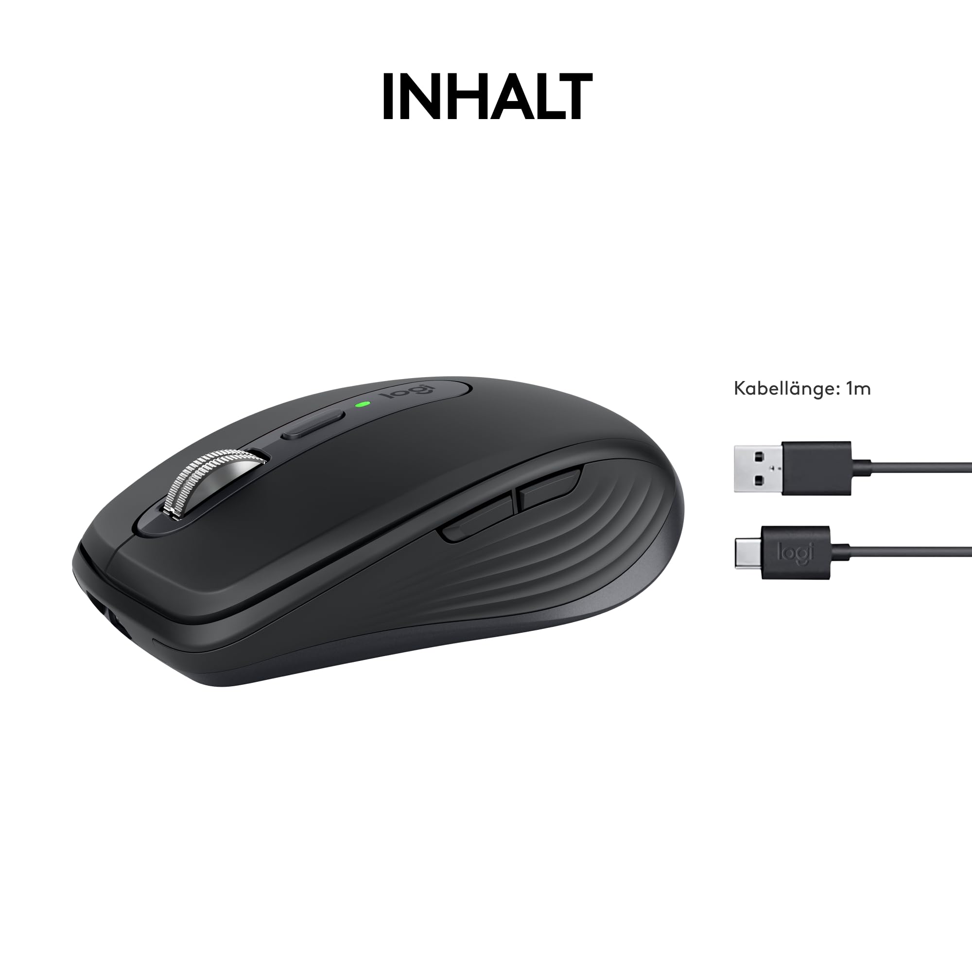 Logitech MX Anywhere 3S Compact Kabellose Maus, Fast Scrolling, 8K DPI Any-Surface Tracking, Quiet Clicks, Programmierbare Tasten, USB C, Bluetooth, Windows PC, Linux, Chrome, Mac - Graphit
