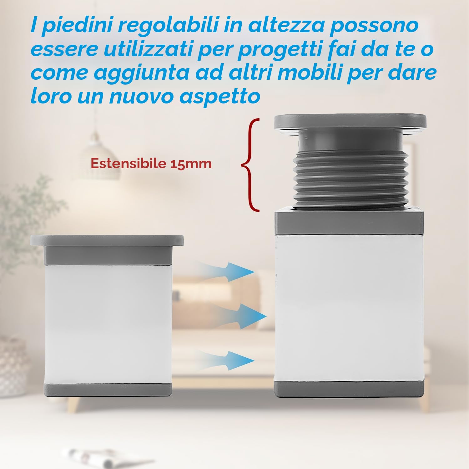6 Pezzi Piedini Regolabili per Mobili, Piedini per Mobili 40 × 40 × 50 mm (Espandibili 15 mm), Piedini per Mobili Regolabili Quadrati in Lega di Alluminio, Piedi per Mobili per Mobili Fai-da-te (6)