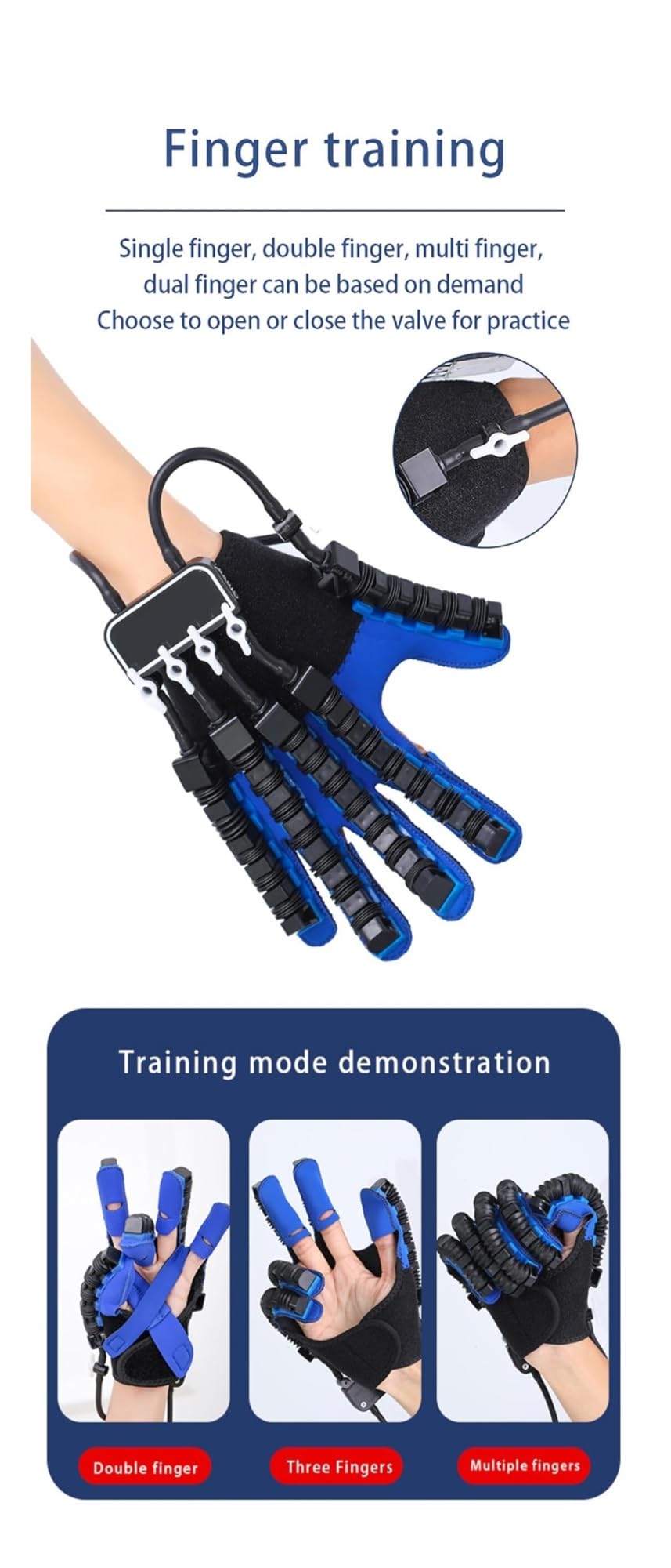 Guanto robotico riabilitativo per il recupero da ictus alla mano, attrezzatura portatile per l'allenamento della forza delle dita con velocità regolabile e 5 livelli di forza