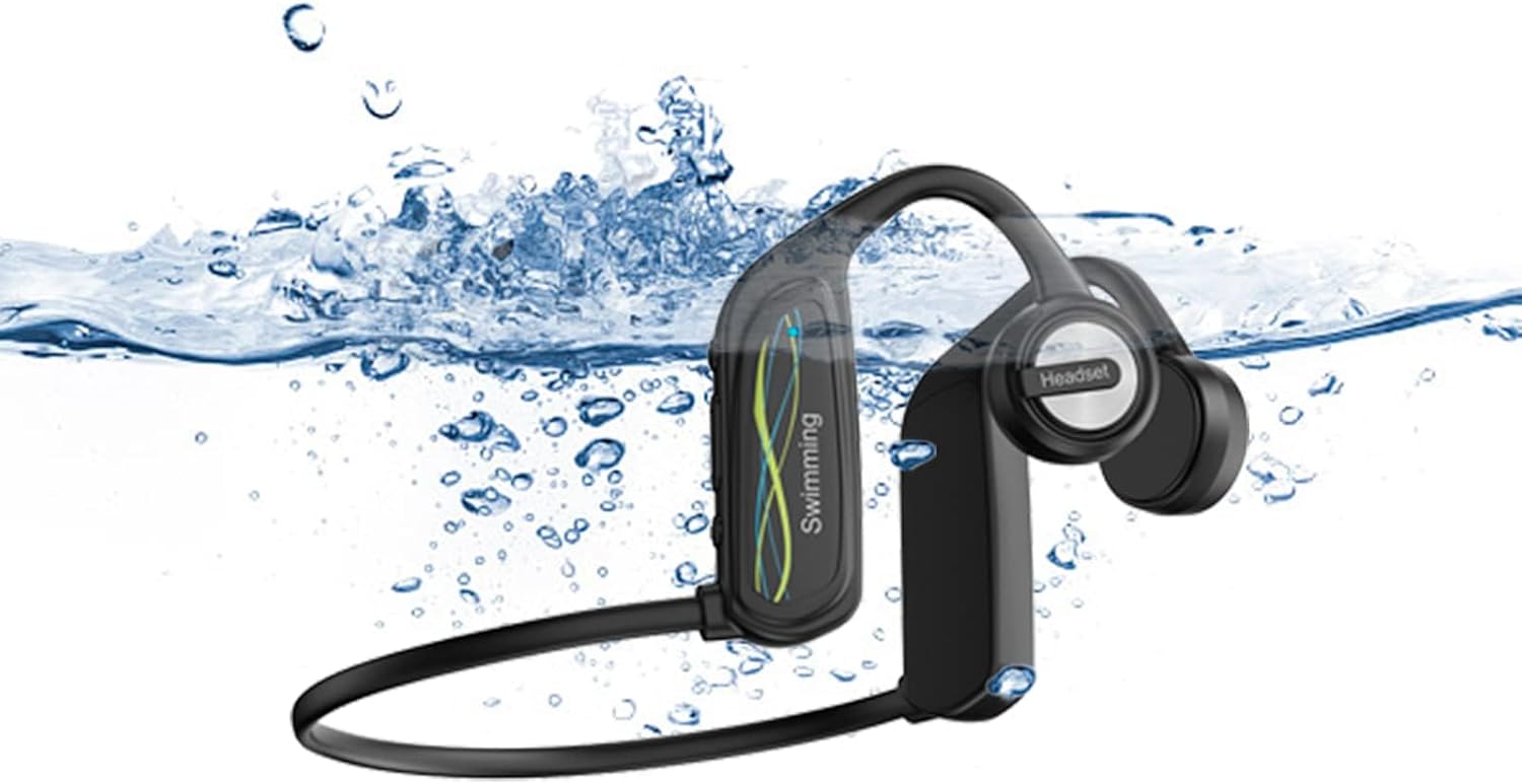 Open Ear Headphones•Open Ear Bone Conduction Headphones•Swimming Bone Conduction Headphones Bluetooth 5.0 IPX8 16GB MP3 Waterproof Lightweight for Bluetooth Earphones Stable to wear