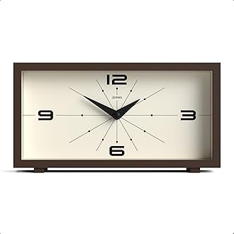 JONES CLOCKS® 'Odeon' Desk Clock | Modern Rectangular Design in Brown, Stylish Retro Look for Shelf, Table, Mantel or Bedside