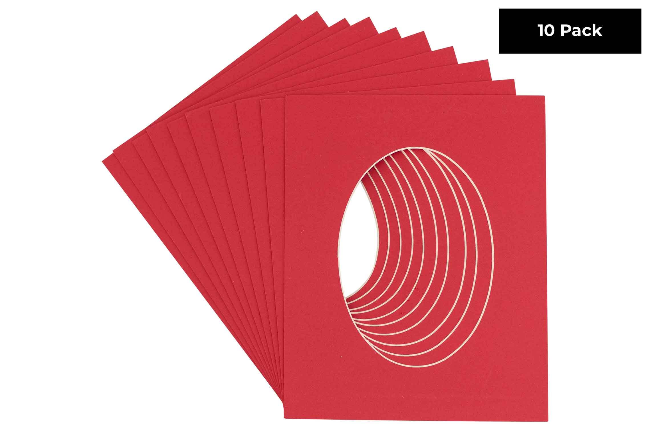 CountryArtHouse Cardinal Red Acid Free 10x13 Oval Picture Frame Mat with White Core Bevel Cut for 8x10 Pictures - Fits 10x13 Frame - Pack of 10 Matboards