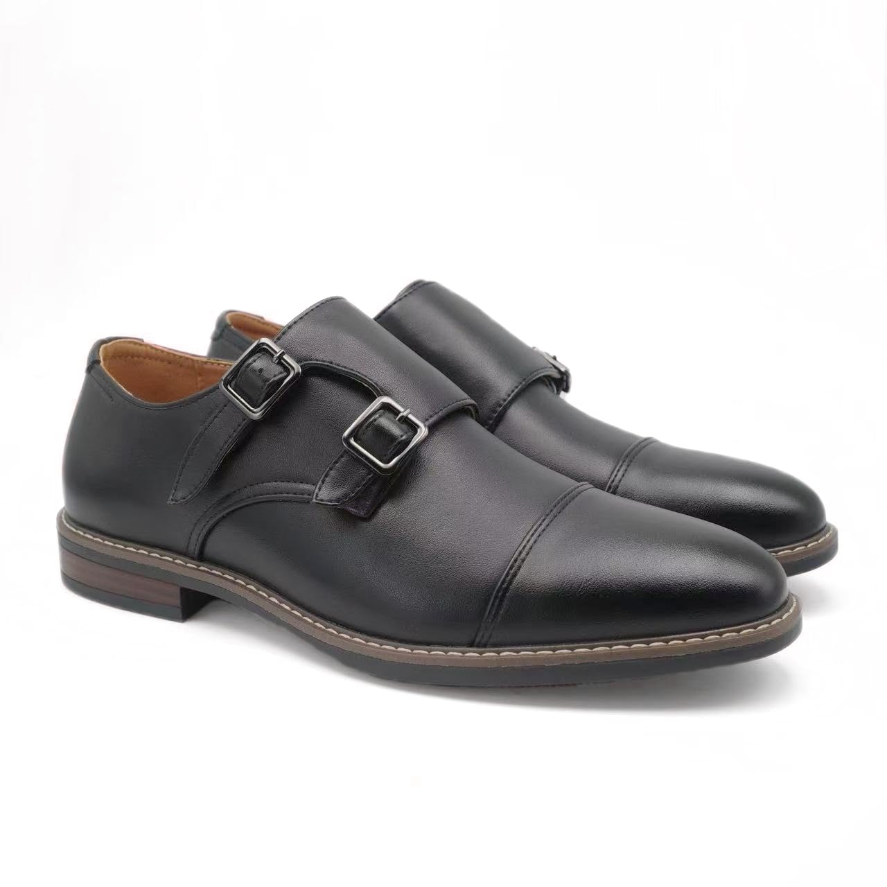 Finishing & Sewing Zapatos de vestir Oxford para hombre, puntera con doble correa de monje