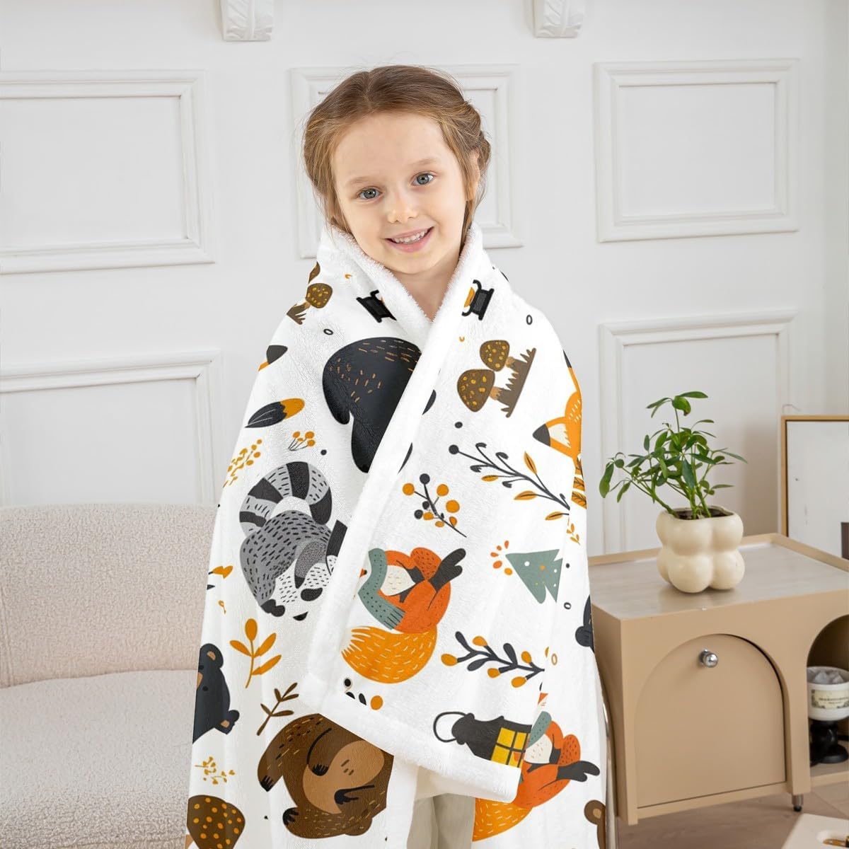 Cartoon Bear Throw Blanket for Kids,Jungle Leaves Plant Fleece Throw Blanket for Bedroom Sofa Dorm Decor,Adventure and Camping Lightweight Bed Blankets,40 x 50 Inches image 3