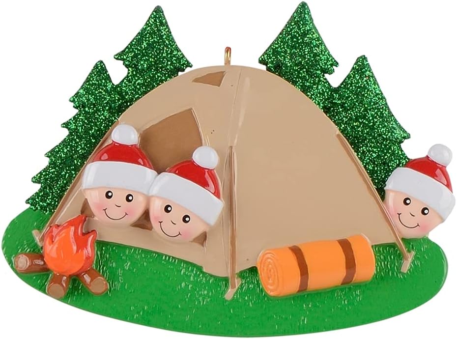 Tent Camping Christmas Ornament 2026 Personalized Family of 3 Adventures