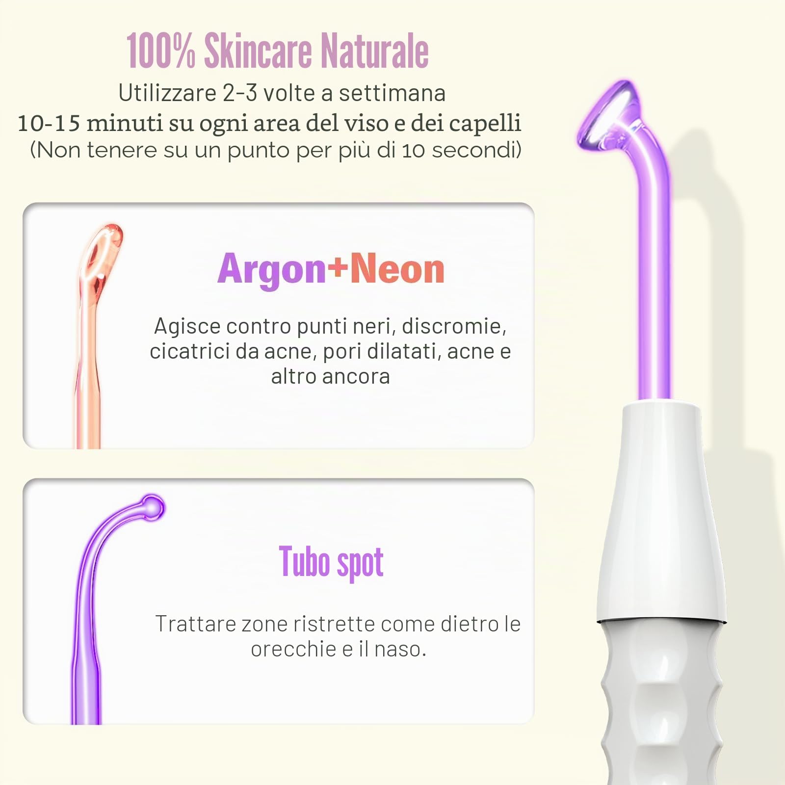 Macchina per il viso ad alta frequenza 6 pc, aste di gas neon e barre di gas Argon Apparecchio di bellezza per la cura della pelle, trattamento dell'acne, rassodamento della pelle, riduzione delle