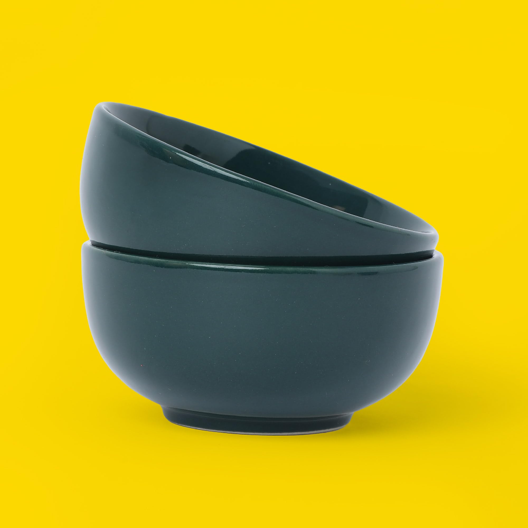 10Club Green Ceramic Snack Bowls Set of 2 (200ml) for Serving Vegetable, Dal, Cereal, Salad Bowl, Mixing Bowl for Snacks (Microwave & Dishwasher Safe)