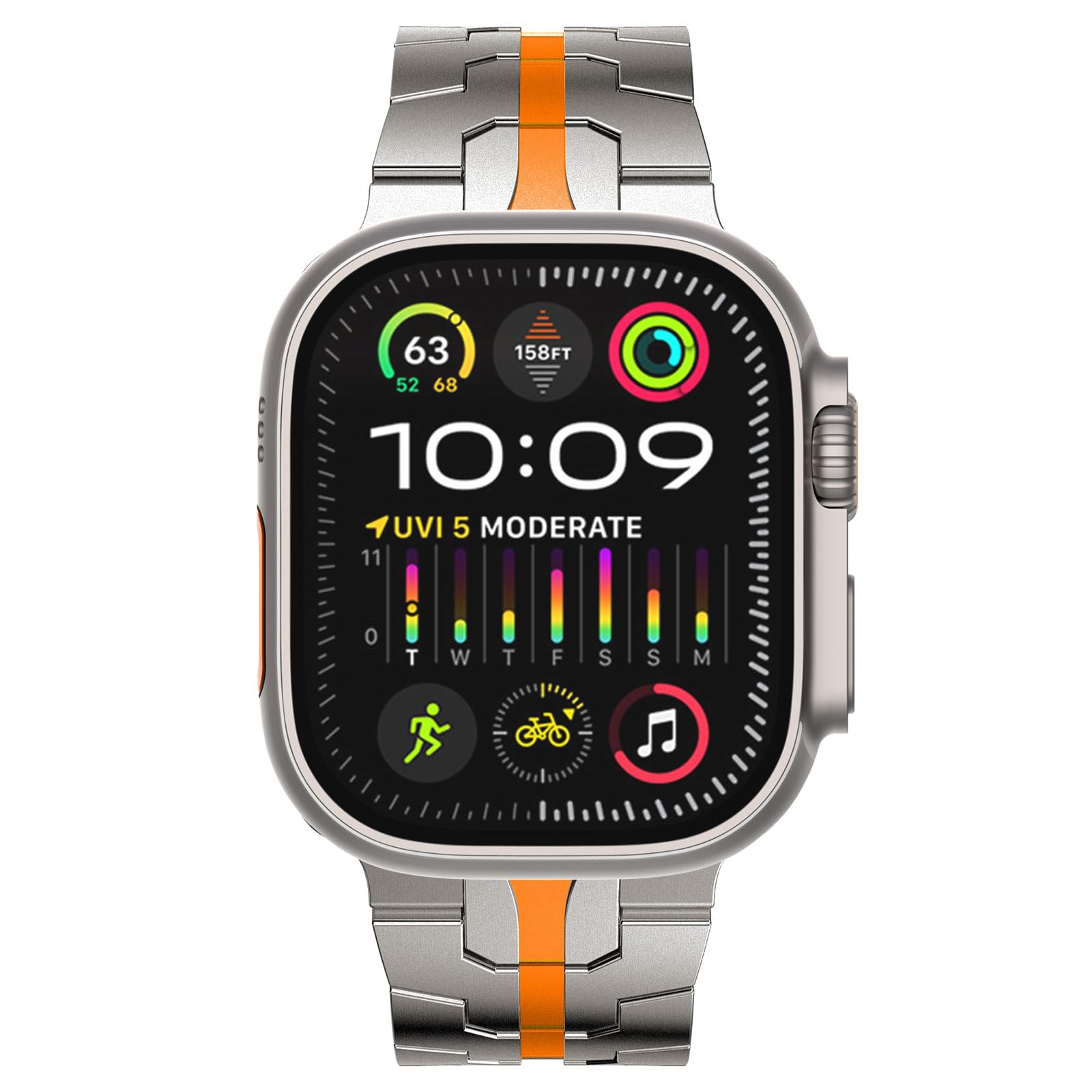 KADES Bracelet à maillons en acier inoxydable compatible avec Apple Watch, homme et femme, pour iWatch Ultra 2/Ultra Series 9, 8, 7, SE, Series 6, 5, 4, 3, 2, 1, 49 mm, 45 mm, 44 mm, 42 mm