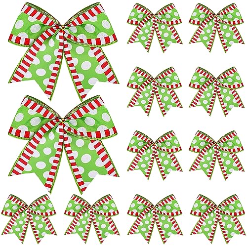 Jetec 12 Pcs Christmas Bow 6'' x 6'' Red Christmas Bows Wreath Bow Christmas Tree Topper Bow for Xmas Garland DIY Home Indoor Outdoor Party Decor Wedding Supplies Front Door Ornaments