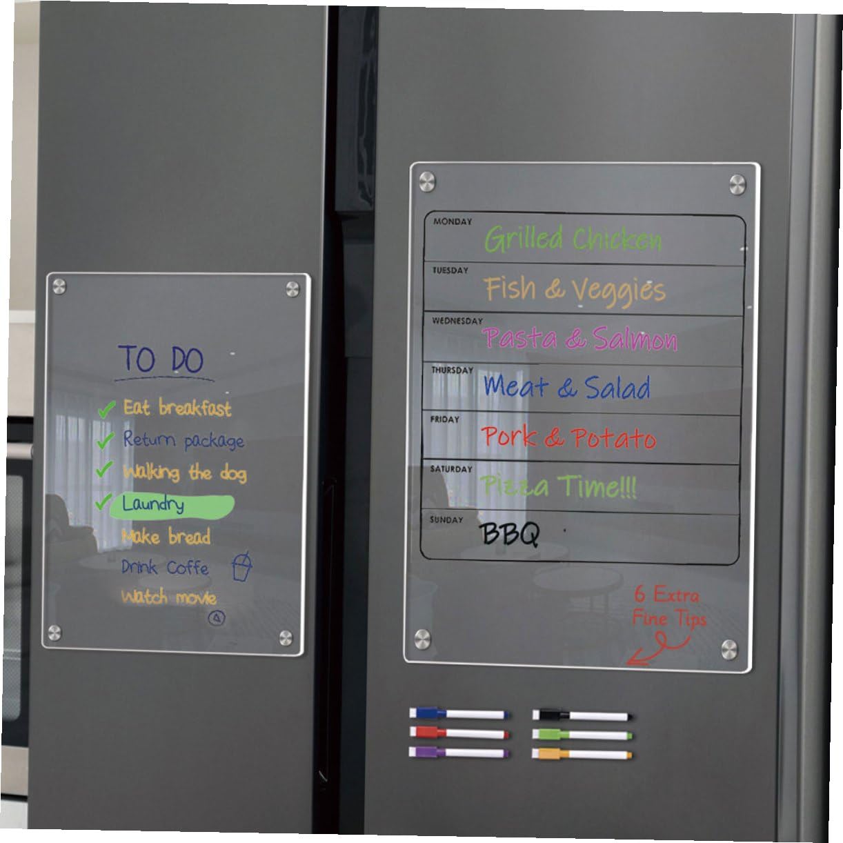Magnetische Acryl Planungstafel Wochenplaner mit Abwischfunktion | Transparente Ausführung, für Kühlschrank und Eisenmöbel, für Tagesplanung und Notizen