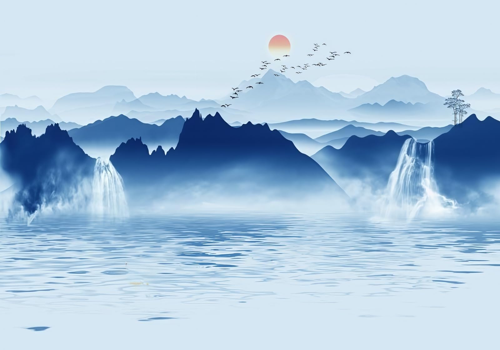 Gdkldfg Blue Mountains Lake Zen Nature Wallpaper,Non-Woven Poster,Wall Mural For Living Room Bedroom Feature Wall Decoration 400X280cm