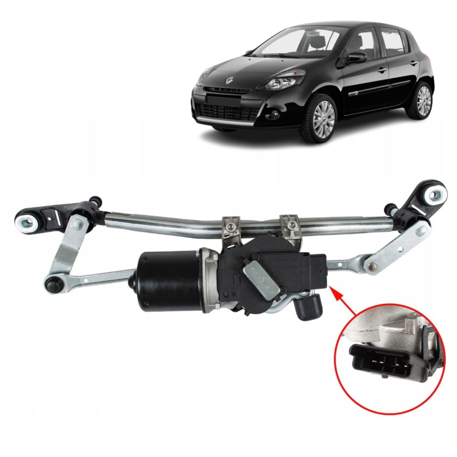 Mécanisme Complet d'Essuie Glace Avant (Tringlerie) avec Moteur compatible pour Renault Clio 3 de 2005 à 2014 OEM : 8200383752 7701061590