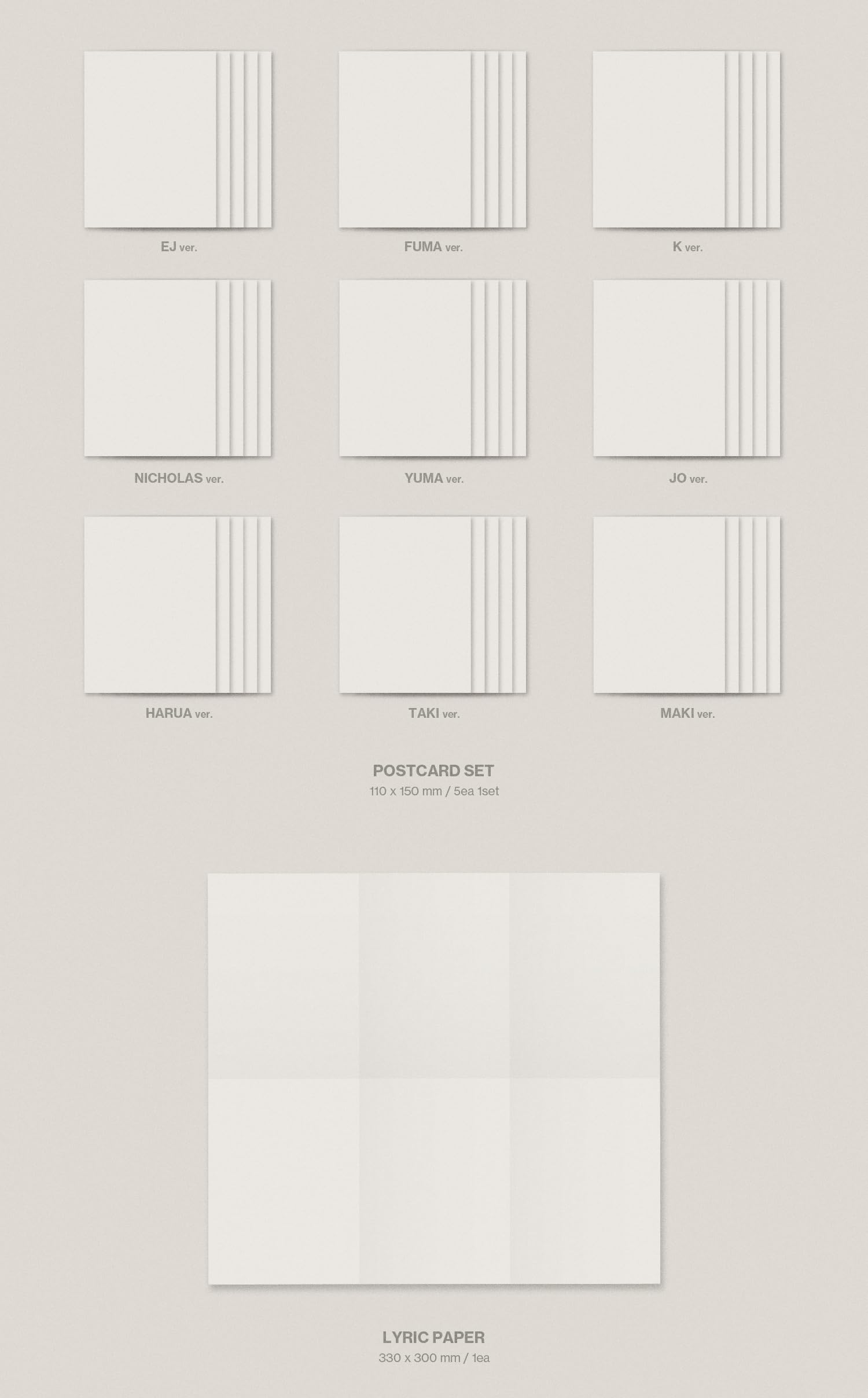 (Zestaw solo: EJ+Fuma+Jo+Haruna+K+Maki+Nicholas+Taki+Yuma) i TEAM Mark on Me KR 2. mini album ze śledzeniem