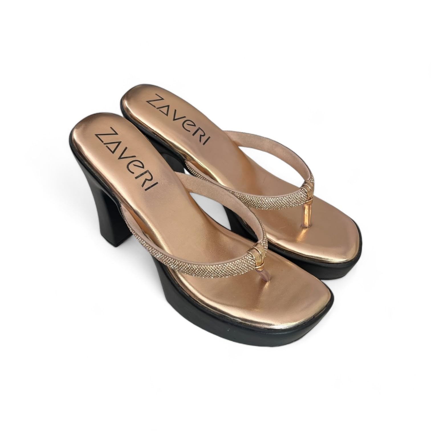 Zaveri House of Fashion Komfort Slider V Shape Design Heels for Women (Rose Gold) | Diamond Stone Studded Strap with Double Padded Insole | Stylish 3-inch Party, Wedding Sandals (UK 5) (B0D5YRYNYH) Amazon Price History, Amazon Price Tracker