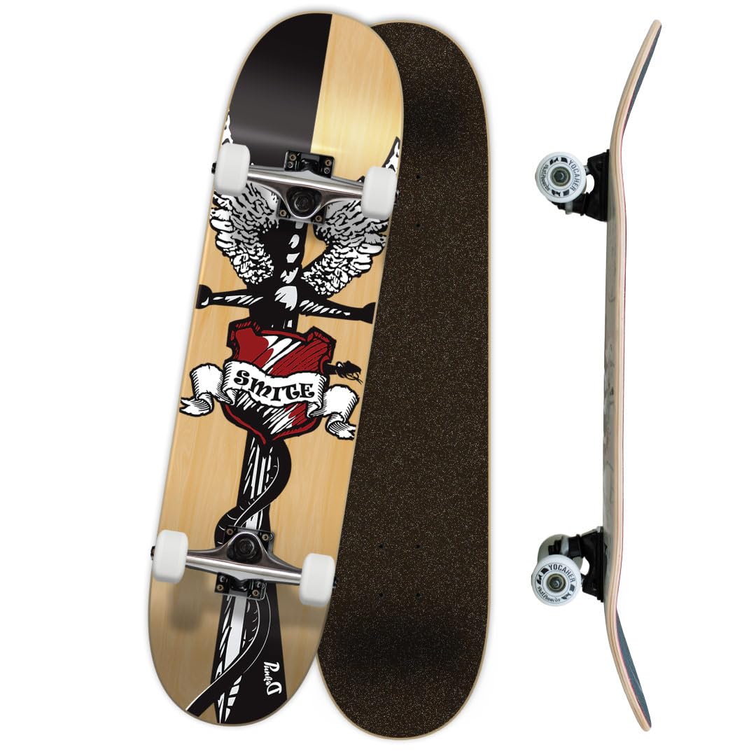 Yocaher Complete 31" x 7.75" Skateboards w/Premium Skateboard Grip Tape, Pro Aluminum Alloy Truck, ABEC-9 Bearing, 54mm Wheels (Smite)