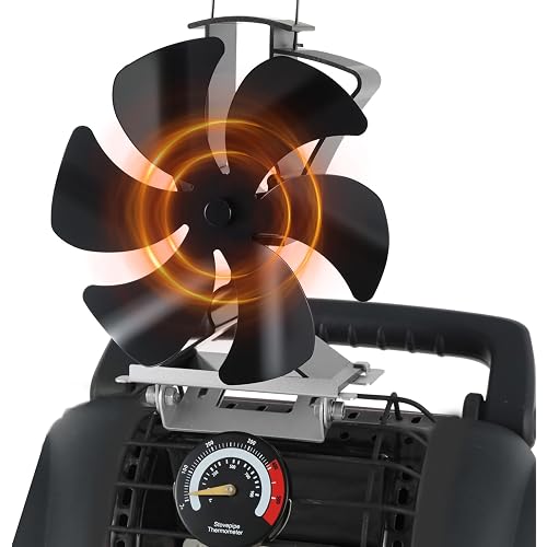 Tomersun Wood Stove Fan Fireplace Fan Heat Powered Stove Fan for Wood Burning/Pellet/Fireplace, with Thermometer