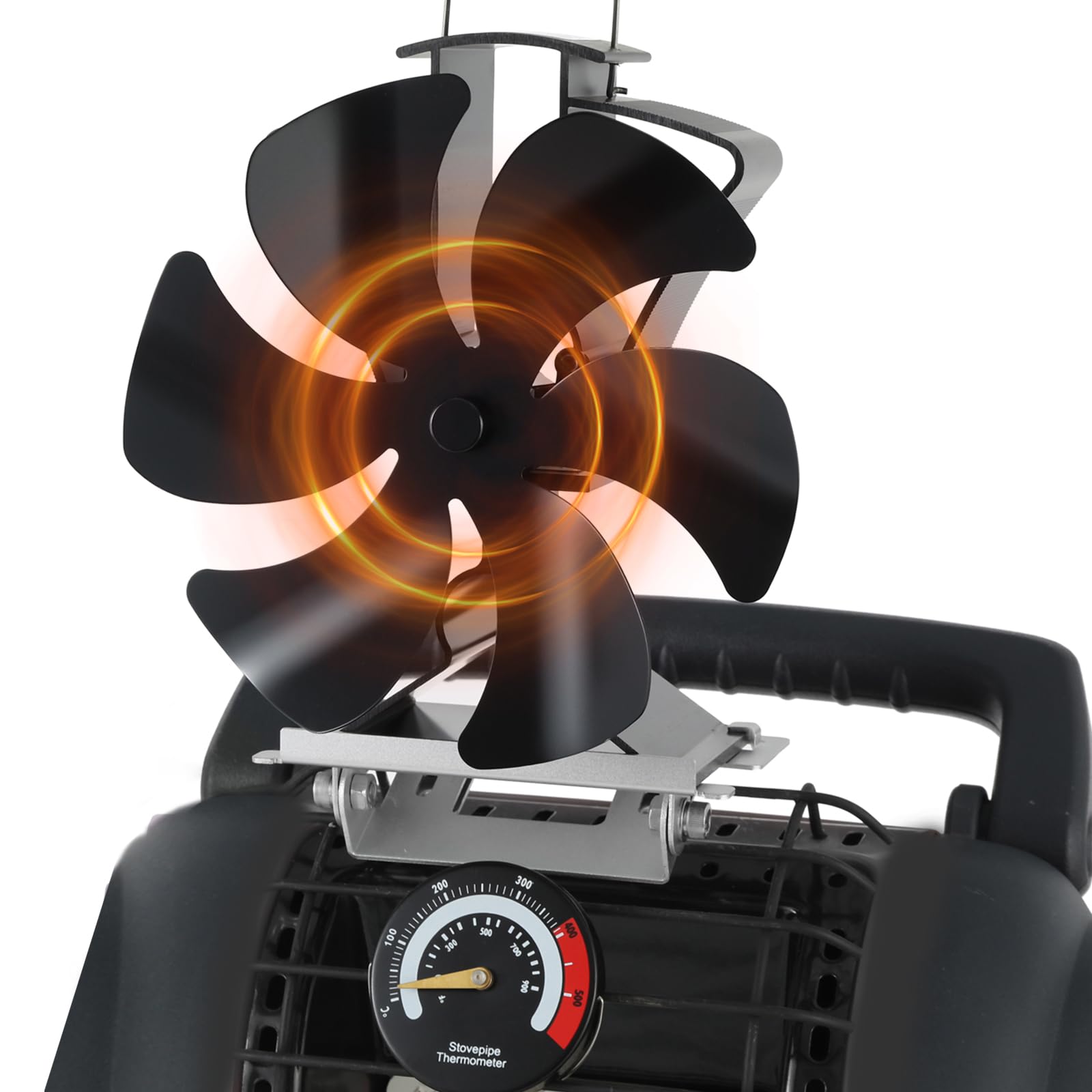 Tomersun Wood Stove Fan Fireplace Fan Heat Powered Stove Fan for Wood Burning/Pellet/Fireplace, with Thermometer