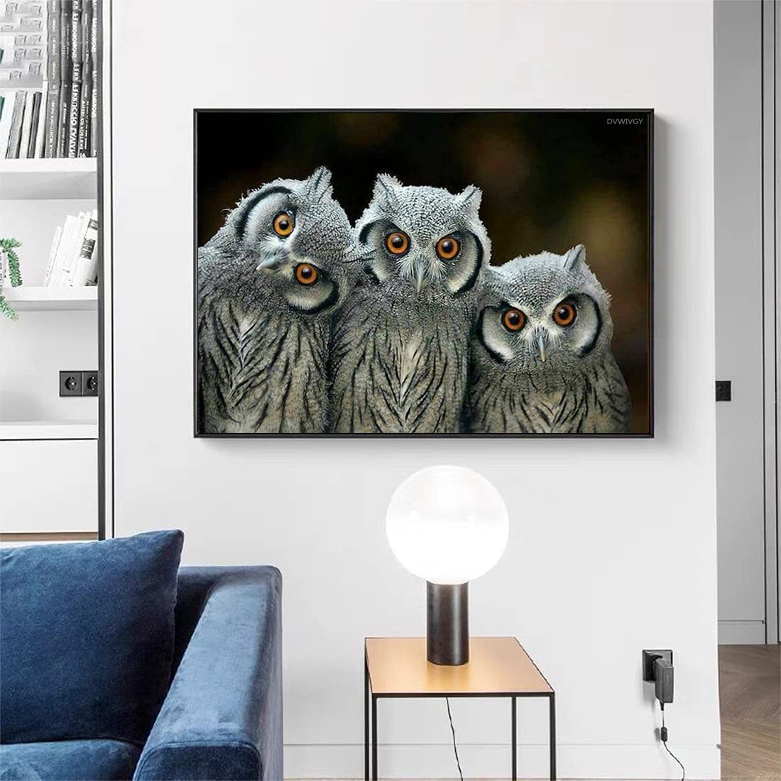 Kit per pittura con diamanti 5D con gufo, per adulti, uccello, gufo, fai da te, kit per pittura con numeri, kit completo per trapano rotondo, regalo per principianti, decorazione da parete per la casa
