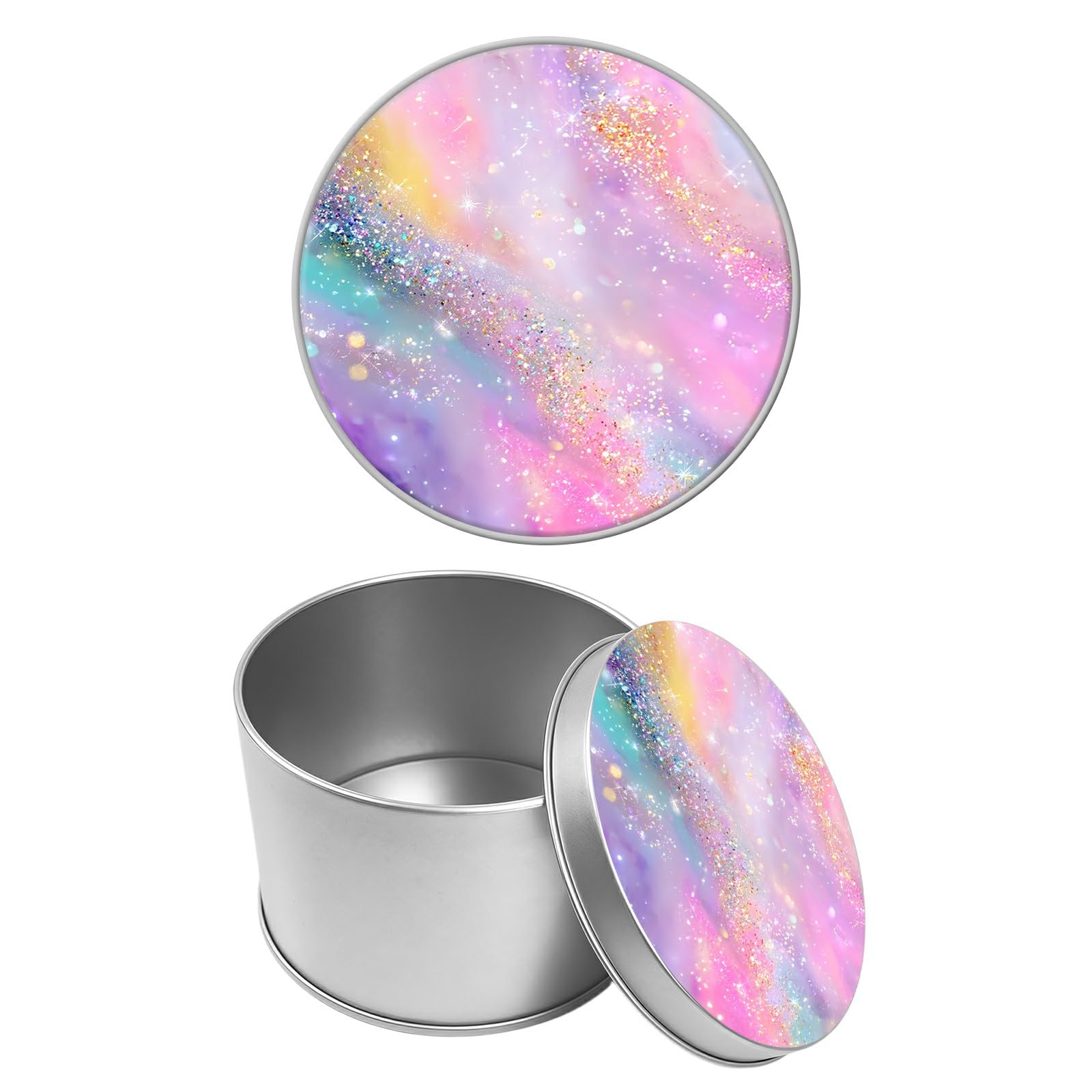 Round Metal Tin Container with Removable Lid, Rainbow Marble Durable Metal Storage Box for Cookies Spices Tea Candies Cakes Jewelry Cosmetics 3.54 x 2.36 inch– Single Pack