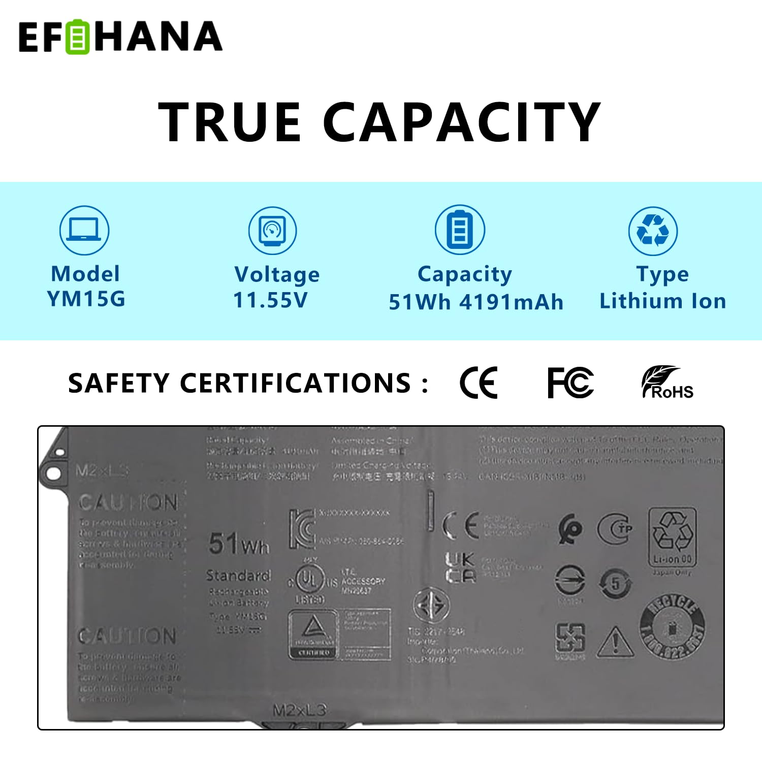 Amazon.com: EFOHANA YM15G 51Wh 11.55V Laptop Battery Replacement