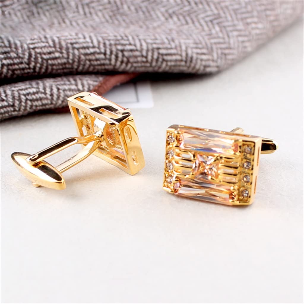 Gold Zirkon Lange Ausschnitt Manschettenknöpfe Manschettennägel Herren Damen Hemdknöpfe Business Kleid (Color : A, Size : 15 * 18mm)
