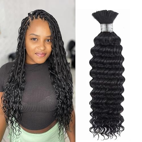 Miniatura 1 de Cabello humano trenzado de onda profunda para trenzar, sin trama, 100% sin procesar, extensiones de cabello humano virgen brasileño para trenzas