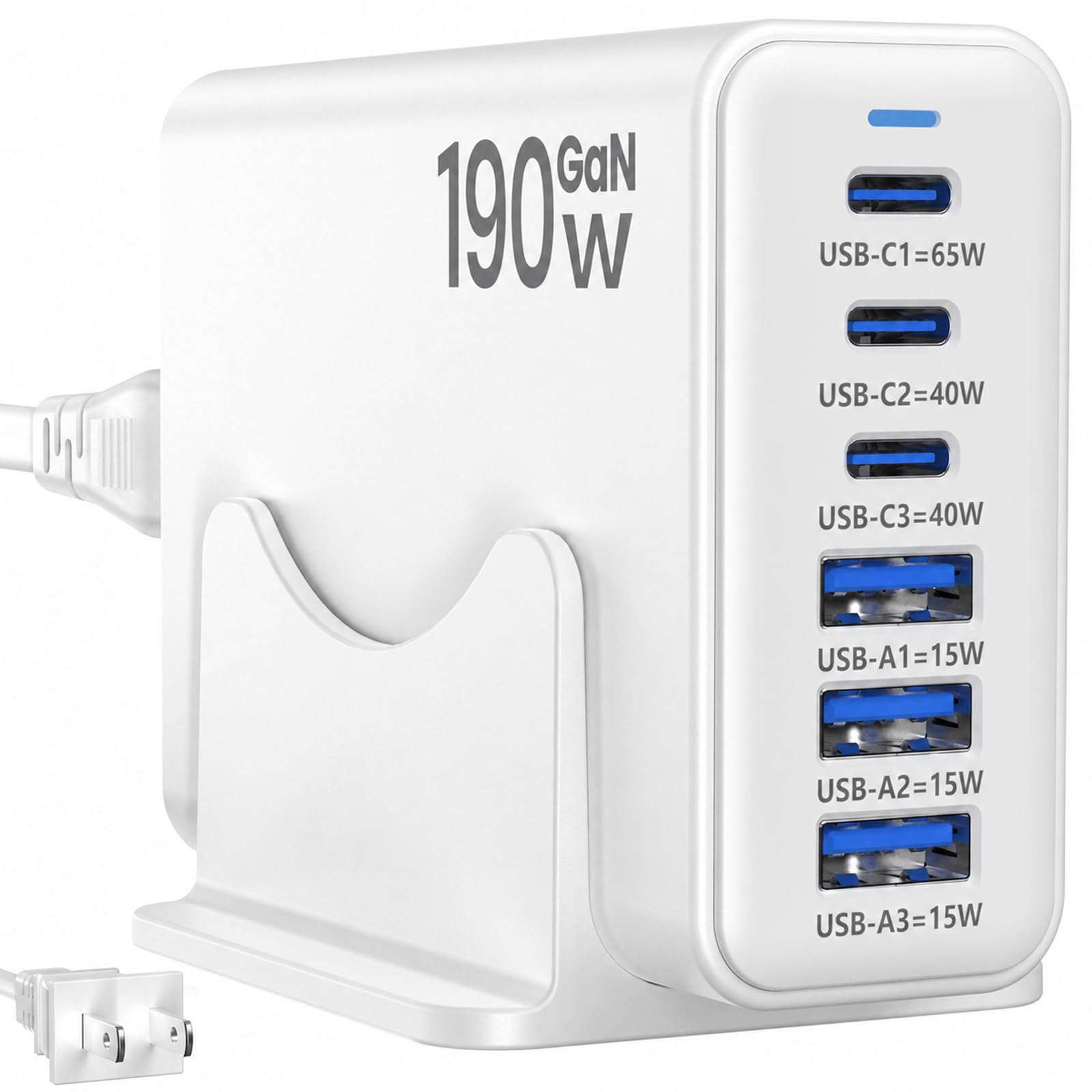 190W USB Charging Station, 6-Port Multi Charger Block, 65W Laptop Charger