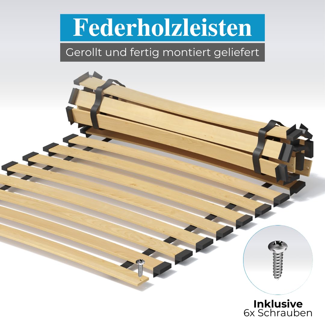 ALAVYA HOME® Sommier à lattes en bois de hêtre massif - Relié avec ruban pour lit d'enfant - Sommier à lattes déroulables avec 16 lattes - Conçu pour les matelas en mousse (80 x 160 cm)