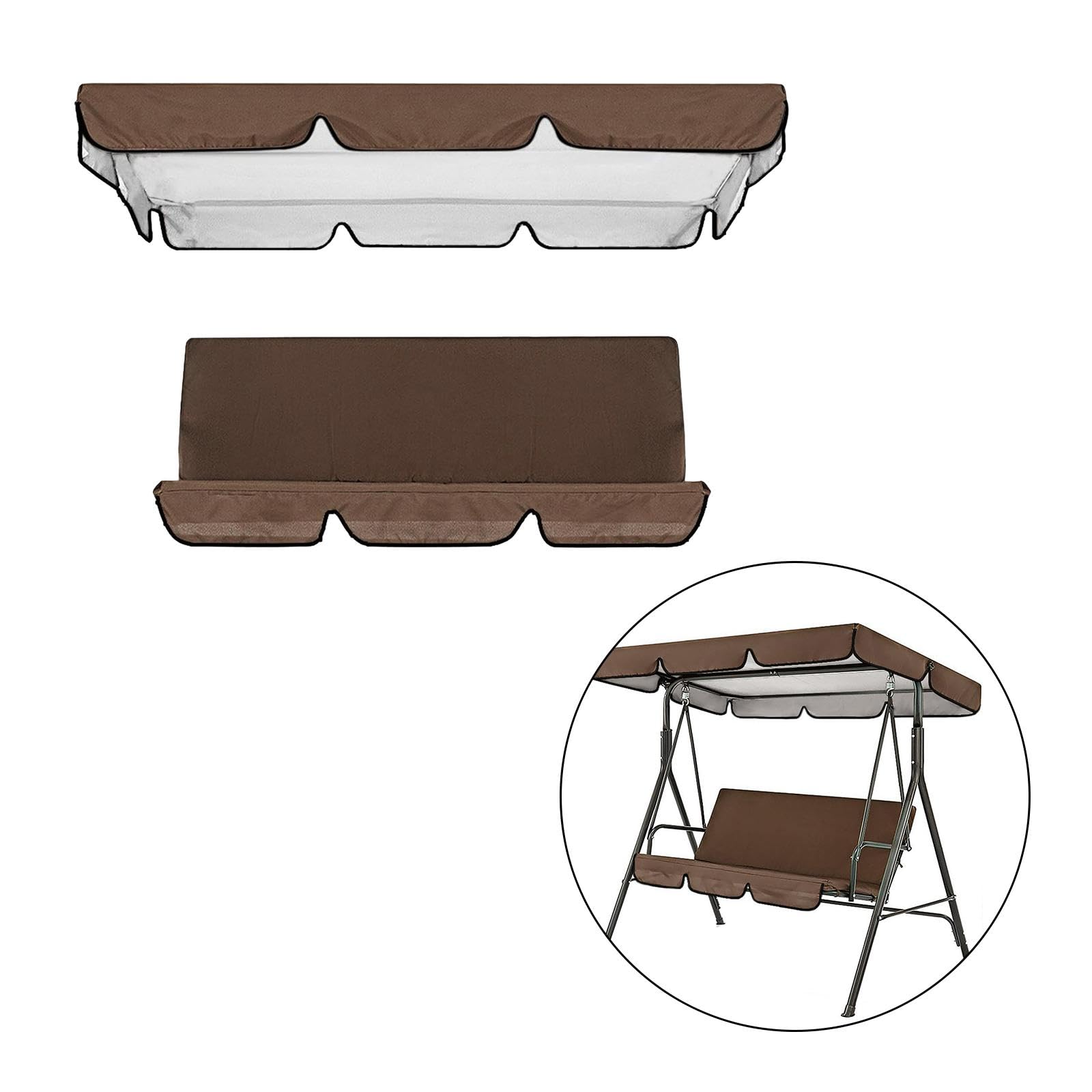 Gralara Kit Copertura per tettoia per Sedia a Dondolo da Giardino Copertura Superiore e Fodera per Cuscino Coprisedile Resistente agli Strappi 150x50x10 cm, Marrone