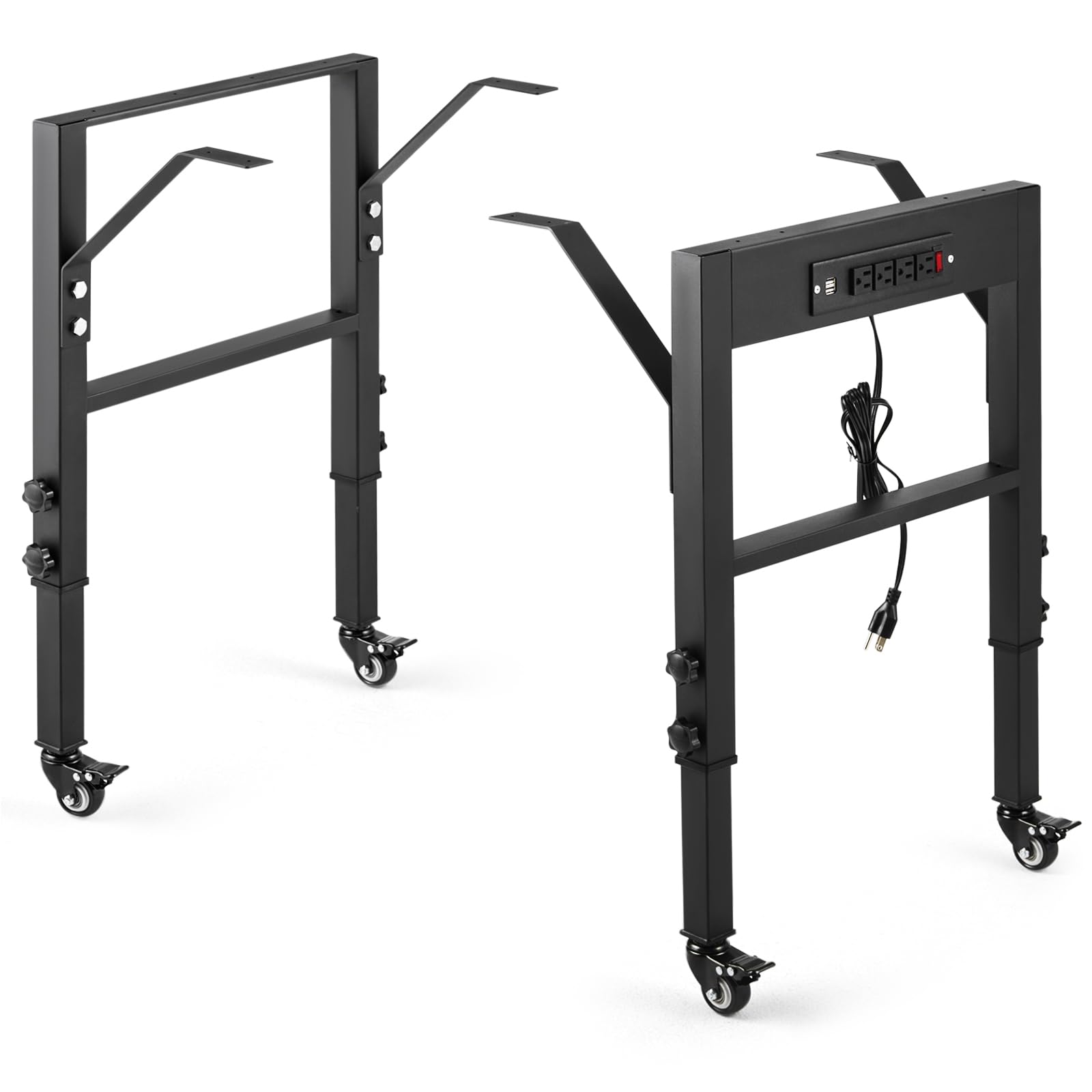 19.6-Inch Depth Workbench Frame, Height Adjustable 28.5" to 33.8",Set of 4 Metal Wheels with Brakes, Heavy Duty Industrial DIY Furniture Legs for Study Des,Cabinet(Wheels)