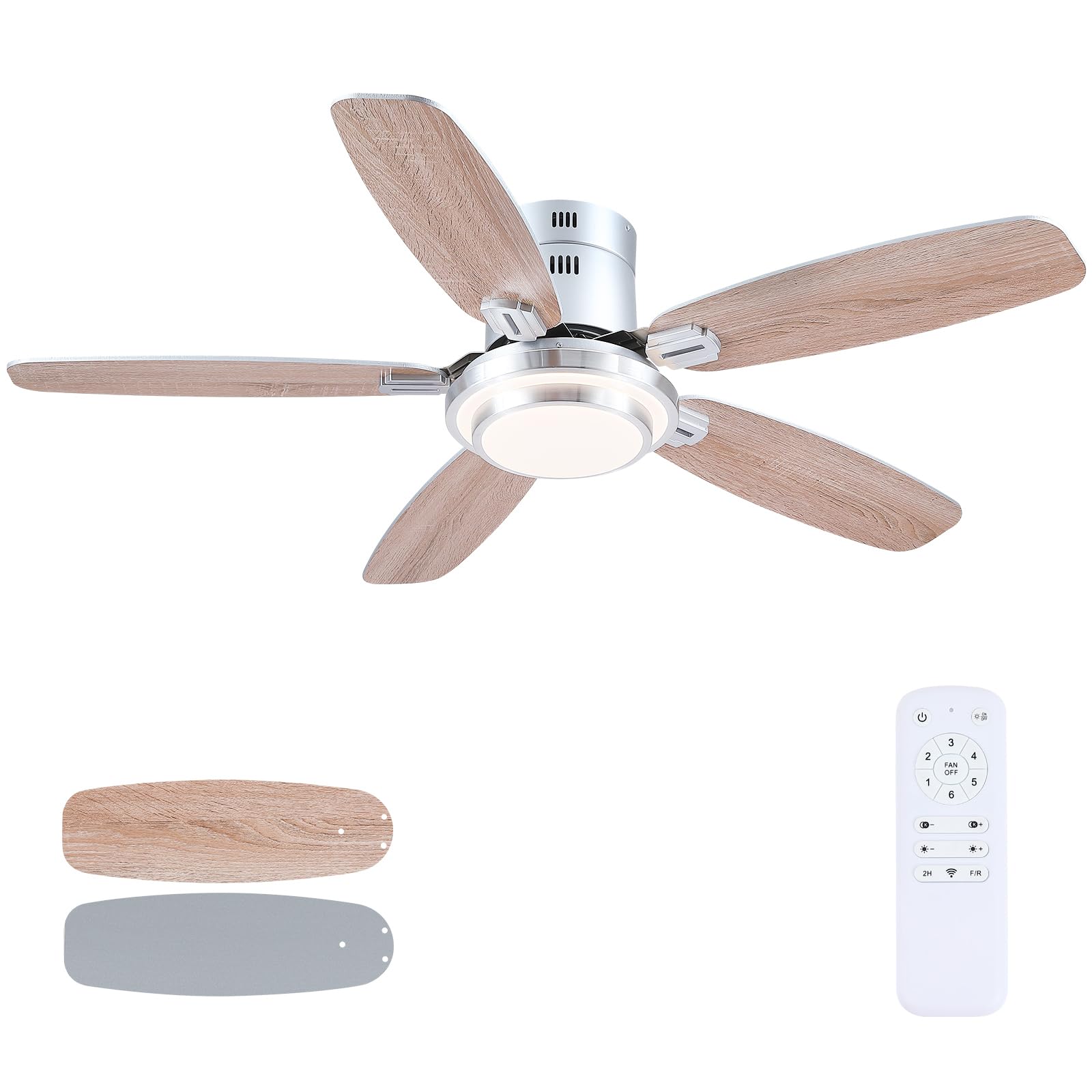 Kviflon Ventilateur de Plafond avec Lumière 127 cm, Moteur DC Silencieux et Économe, Télécommande & Contrôle par App, 6 Vitesses, LED Dimmable, 3 Pales ABS, Design Moderne Nickel pour Chambre et Salon