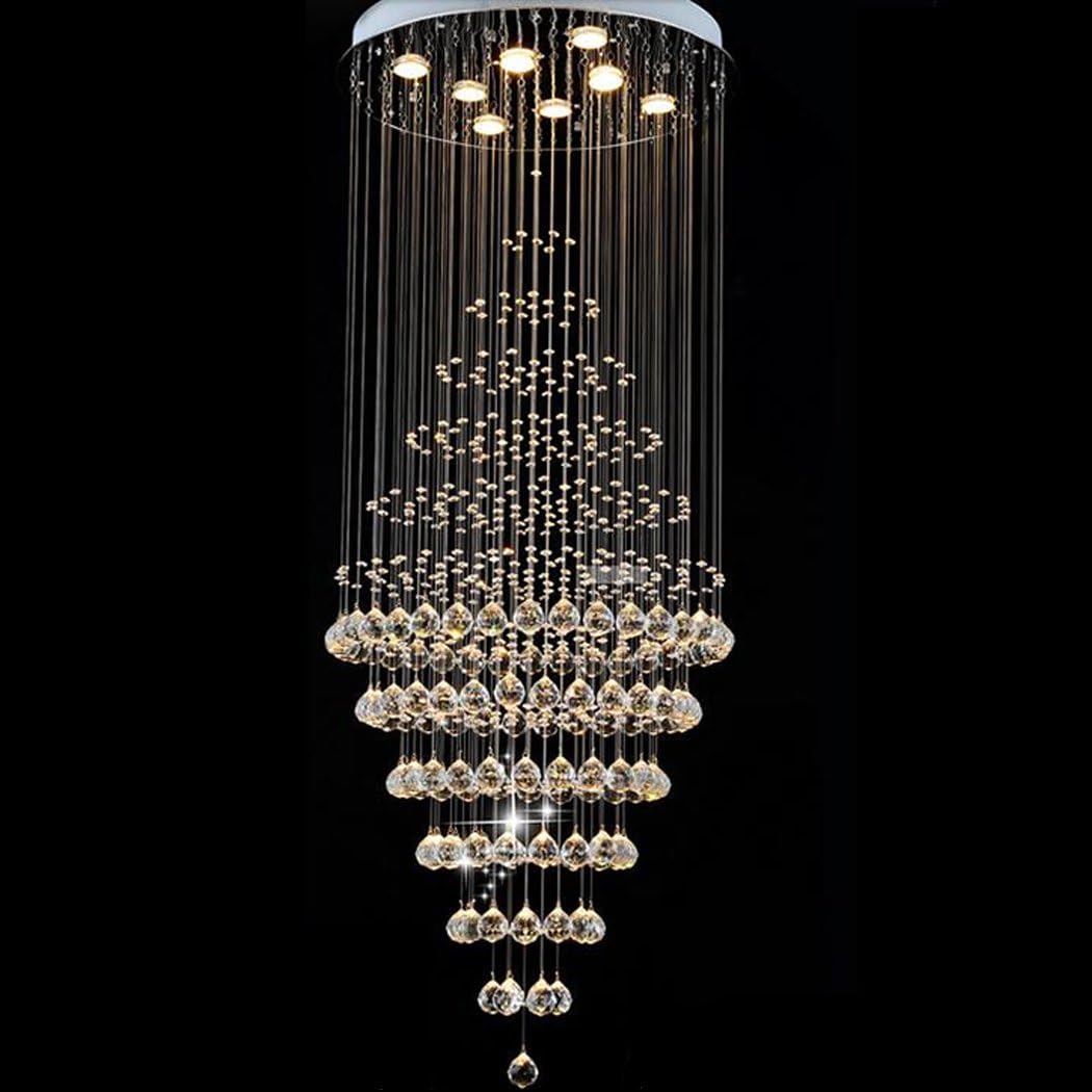 Modern Crystal Chandelier Rain Drop Rhombus Design Ceiling Light Fixture D23.6 InchX H59 Inch