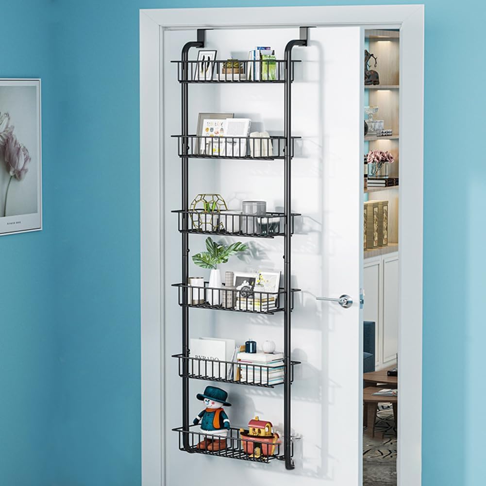 Tür Organizer,Hängeorganizer mit 6 Körben bis 27kg,Küchentür Organizer,Gewürzorganizer Pantry Bad Tür Ablage Waschküchen Organizer,Vorratsschrank-Organizer & Gewürzregal Hängend,160*39*27cm,Schwarz