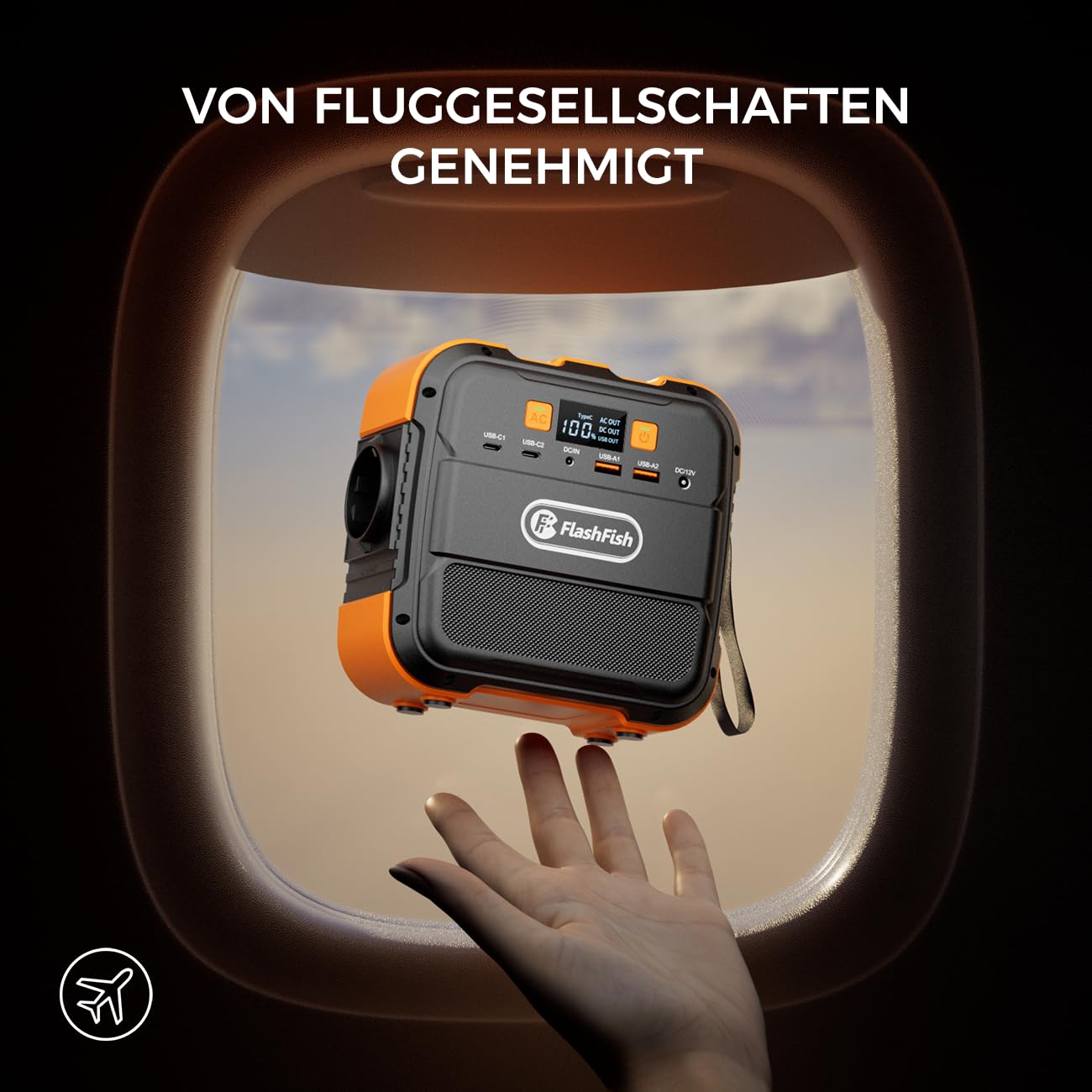 FlashFish Powerstation 98Wh 120W Solargenerator Akku mit 230V AC | Tragbare Solar generator mit Typ-C, USB, LED Licht – mobiler Stromgenerator für Camping, Reisen, Stromausfälle