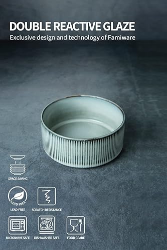 Miniatura 4 de famiware Star - Juego de 6 vajilla de cerámica (18 piezas), platos llanos, platos de ensalada, cuencos para cereales, color azul ahumado