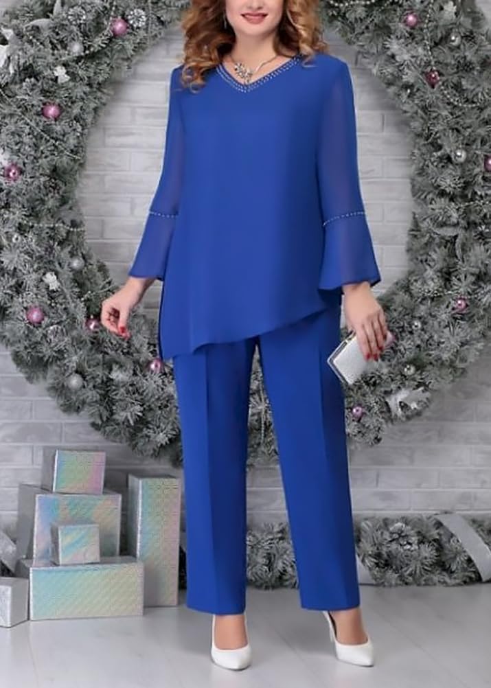 La Elegante Camisa de Gasa de Dos Piezas Las Mujeres los Pantalones de Cintura Alta el Traje de Dos Piezas el Vestido de Noche de Tul de Gran tamaño Elegante Vintage Dos Piezas