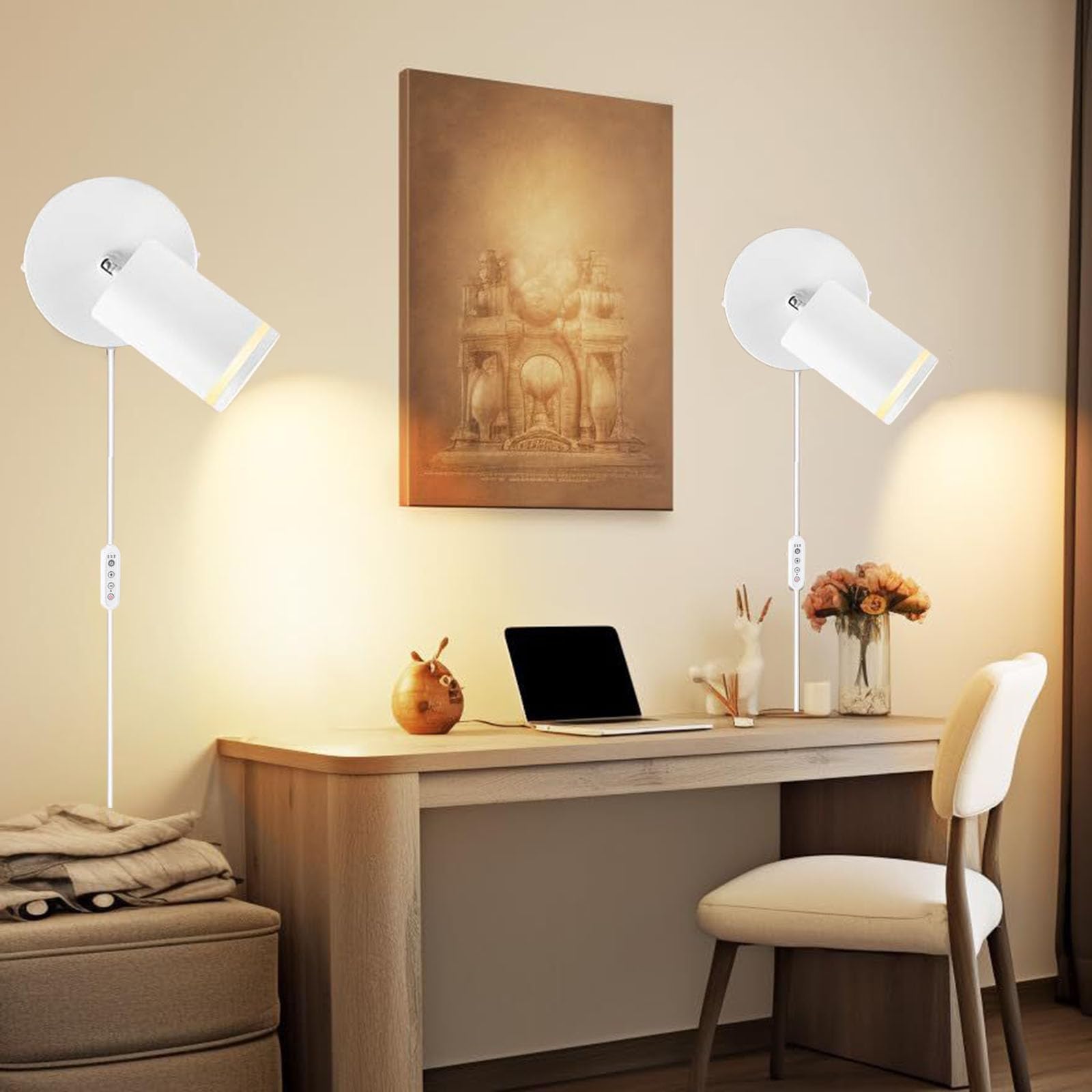 Aplique de pared LED regulable con interruptor inteligente y cabezal giratorio (Blanco, 2 uds) 8