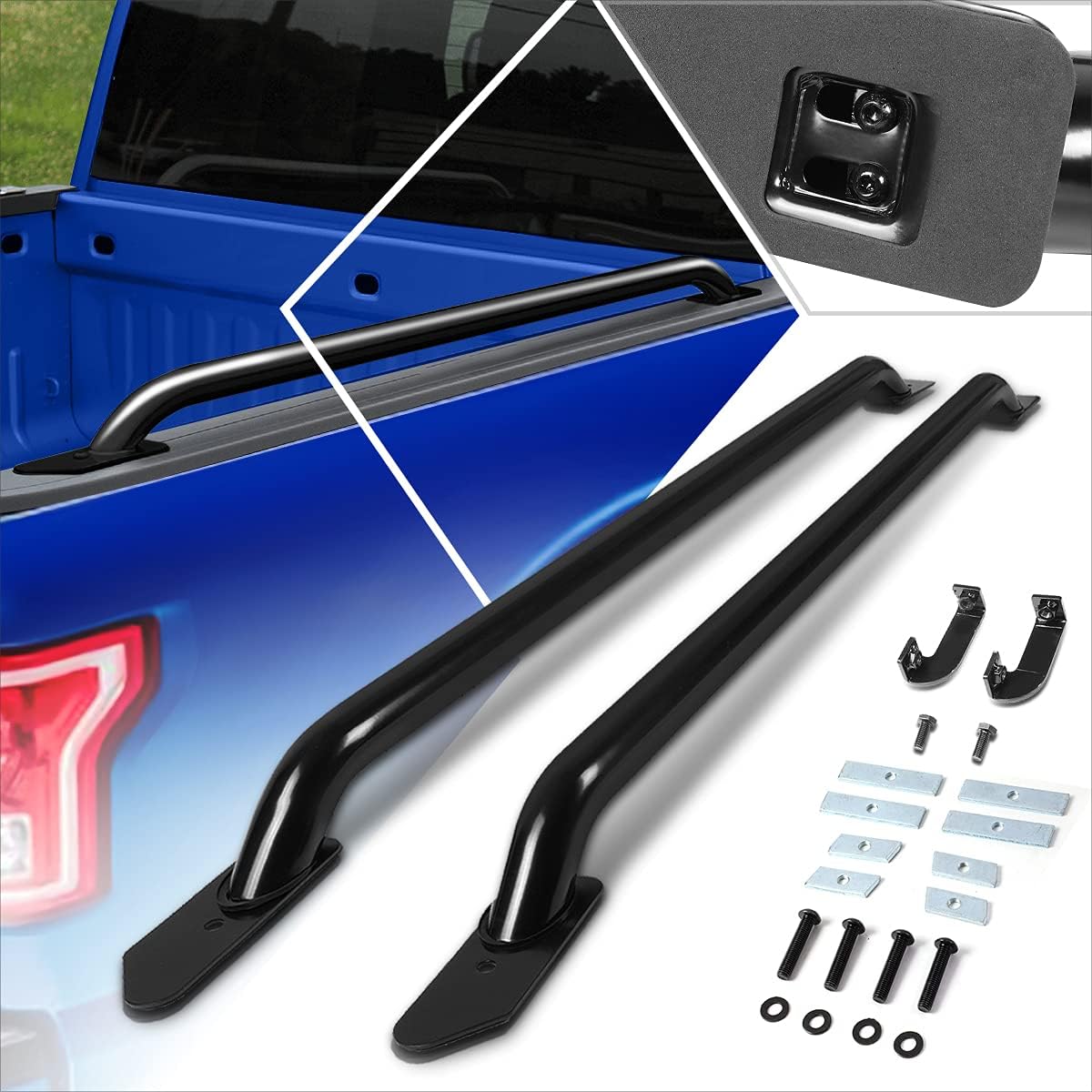 58 Inch Black Truck Bed Side Rails Bars w/Stake Holes Compatible with 14-17 Silverado Sierra 66" Bed