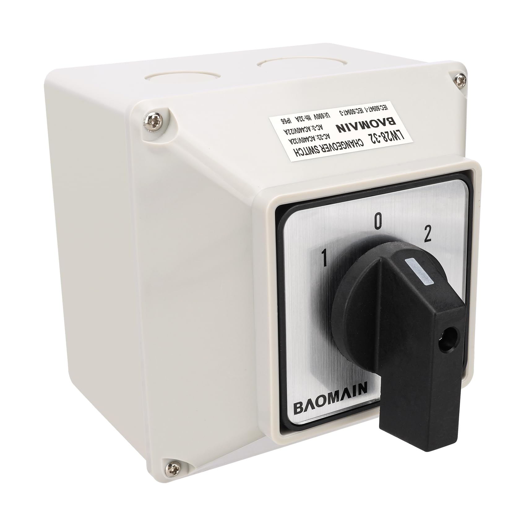 BAOMAIN Commutatore rotativo universale con interruttore principale, alloggiamento esterno, on/off, 690 V, 32 A, 3 posizioni, 3 fasi, approvazioni CE, IP66, LW28-32/D303.3D
