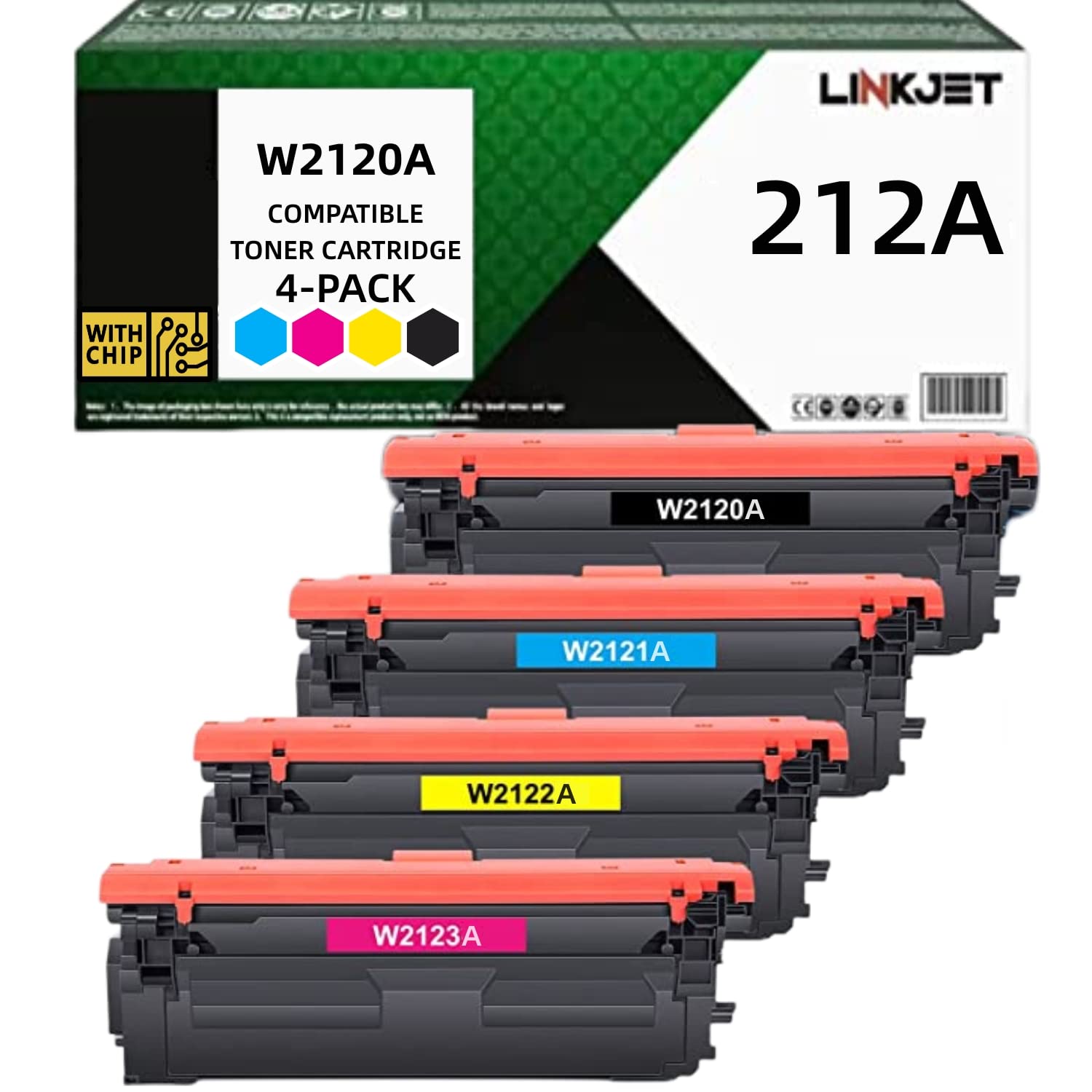 LINKJET 212A W2120A High Yield Toner Cartridge Replacement for 212A W2120A Compatible for M554 M555 Flow MFP M578 M554dn M555dn M555x Flow MFP M578c M578z Printer (BCMY, 4Pack)