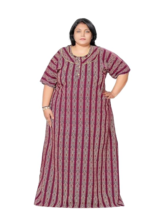 Image of Vlazom Women's Plus Size Cotton Nightgown 3XL - Short Sleeve Floral Maxi Nighty, Soft Breathable Sleepwear for Ladies, Summer Lounge Dress