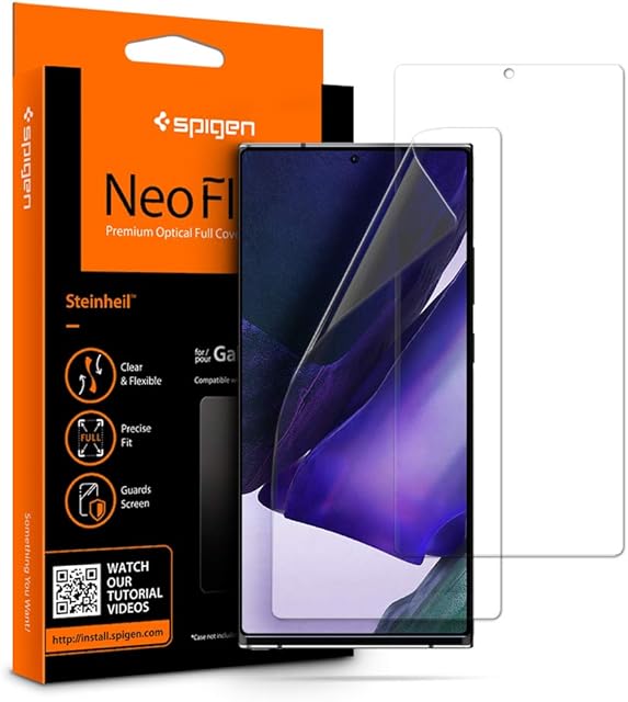 Spigen, 2 Pack, Screen Protector for Samsung Galaxy Note 20 Ultra, NeoFlex, TPU, Full Coverage, Case Friendly, Not Tempered Glass, Wet Application, Note 20 Ultra Compatible Screen Protector Film