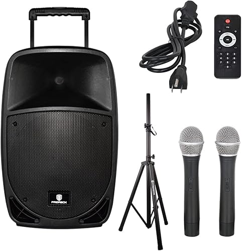 PRORECK FREEDOM sistema de 15 bocinas de graves portátiles de 15 pulgadas recargables, bocina de DJPA de 800 vatios y 2 vías con lector de tarjetas