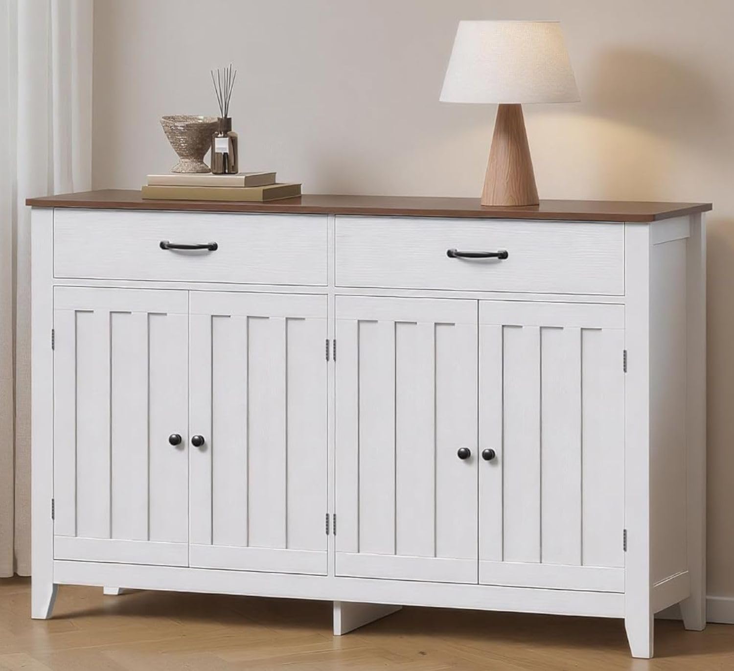 Credenza Cucina,Mobile da Cucina con Piano, con 4 Doors and 2 Drawers,per Soggiorno, Cucina, Sala da Pranzo,140 x 40 x 89CM,Retro