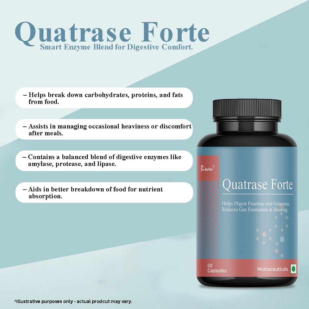 Quatrase Forte – Digestive Enzyme Blend (Alpha-Galactosidase, Xylose Isomerase, Lactase, Invertase) – 60 Vegetable Capsules – Relieves Bloating, Gas & FODMAP Discomfort — Amazon image 4