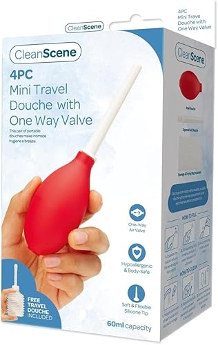 Clean Scene - Mini ducha de viaje de 4 piezas con válvula unidireccional, juego de limpieza portátil e higiénico