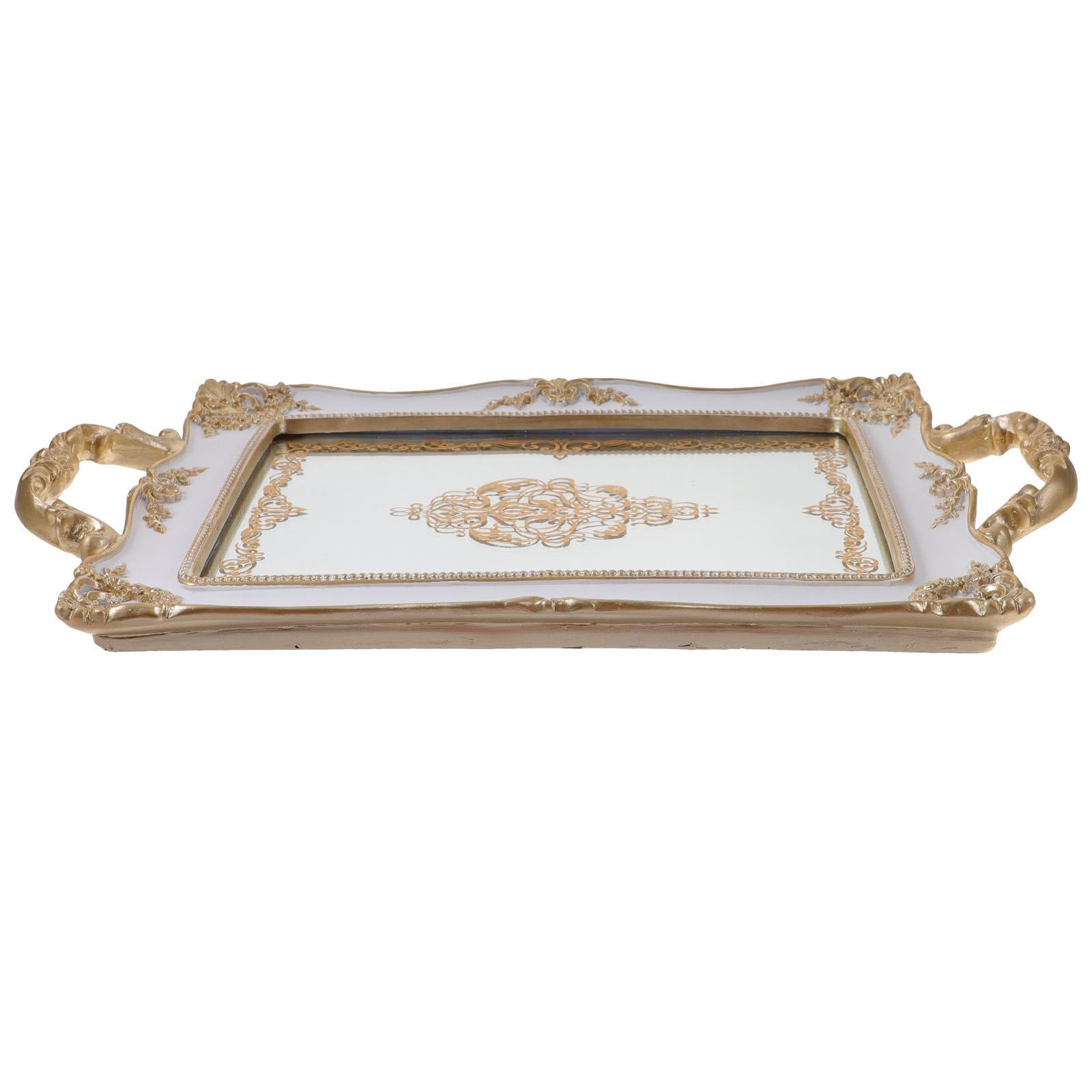 Cabilock Bandeja Espejo Ovalada Dorada de Resina para Joyas y Tocador