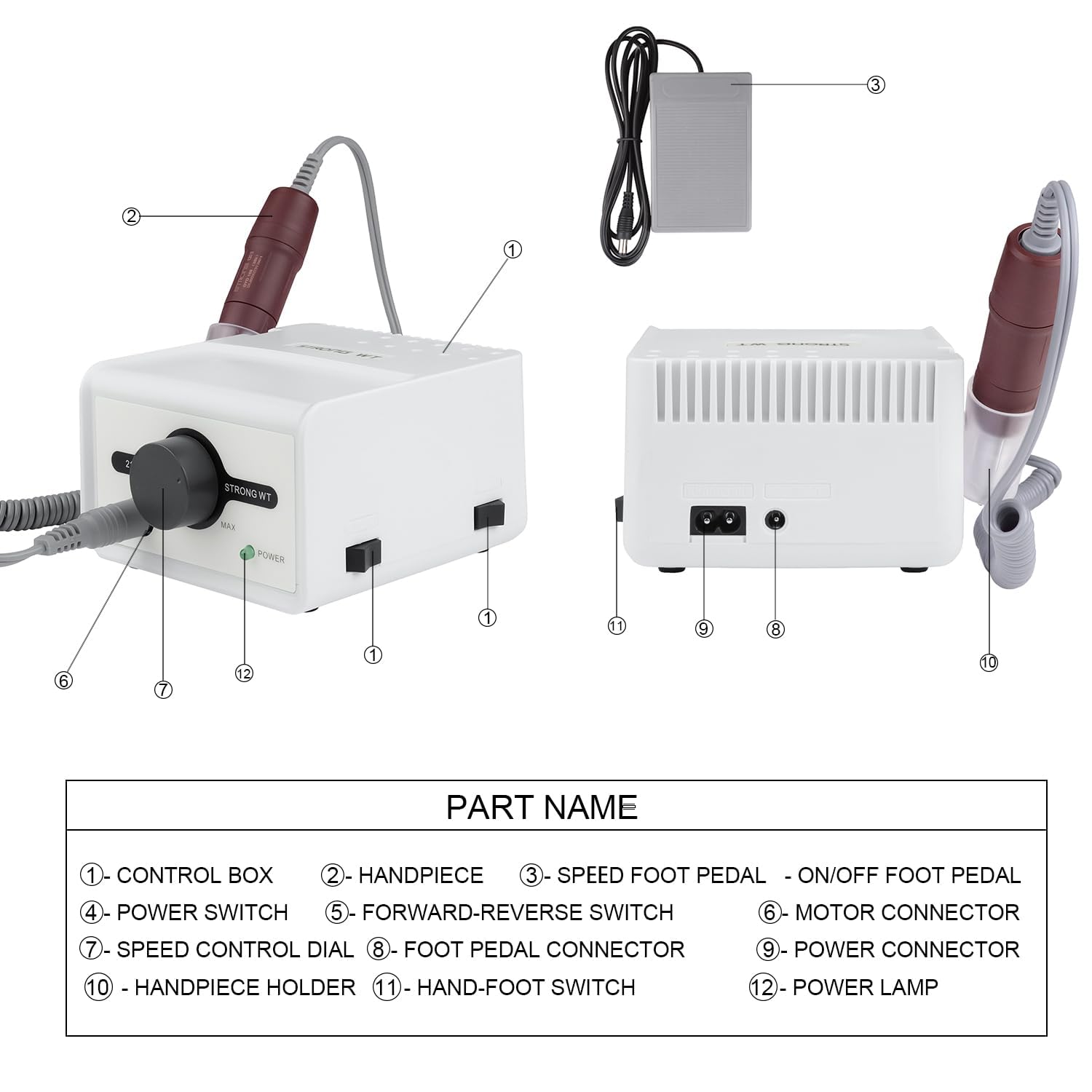 65W Strong Max 211 Elektrische Nagelfeile Bohrer für Acrylnägel 35000RPM 120 Rot Maniküre Werkzeuge Laborgeräte