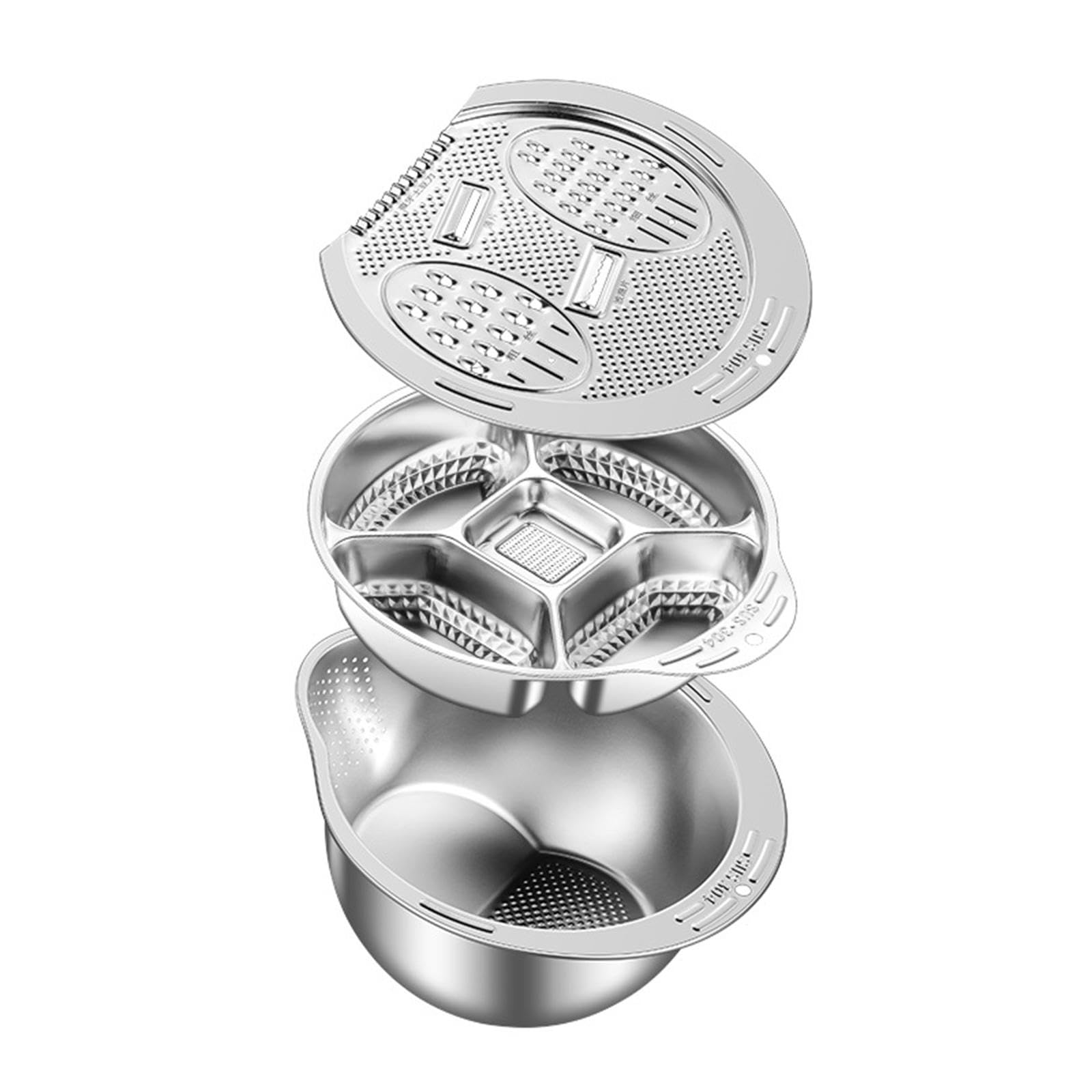 3-teiliges Küchensieb-Set aus Edelstahl, Reiswaschschüssel, vielseitiges Zubehör, Abflusskorb, stabile Reibe, Gemüsezubereitungsplatte, 304 Edelstahl